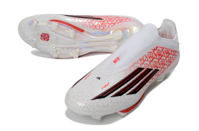 Unisex Adidas F50+ Elite Lightstrike Pro Laceless FG Football Boots - White/Crimson Glow/Black Shadow
