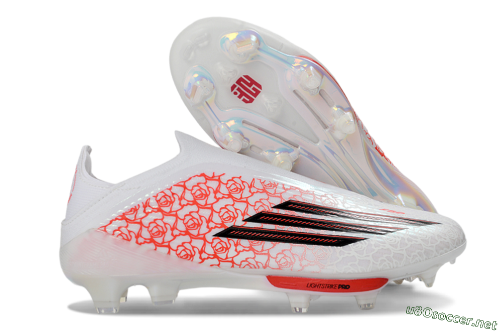 Unisex Adidas F50+ Elite Lightstrike Pro Laceless FG Football Boots - White/Crimson Glow/Black Shadow 2