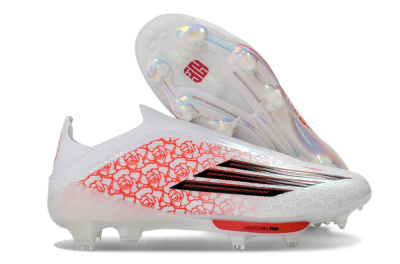 Unisex Adidas F50+ Elite Lightstrike Pro Laceless FG Football Boots - White/Crimson Glow/Black Shadow