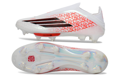 Unisex Adidas F50+ Elite Lightstrike Pro Laceless FG Football Boots - White/Crimson Glow/Black Shadow