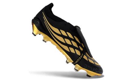 Unisex Adidas Predator 26 Elite Fold-Over Tongue FG Football Boots - Black/Gold Accent/Black Base