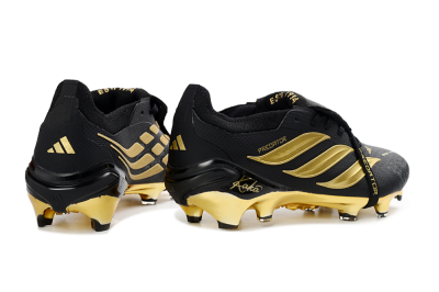 Unisex Adidas Predator 26 Elite Fold-Over Tongue FG Football Boots - Black/Gold Accent/Black Base