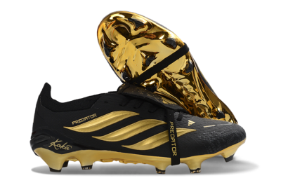 Unisex Adidas Predator 26 Elite Fold-Over Tongue FG Football Boots - Black/Gold Accent/Black Base