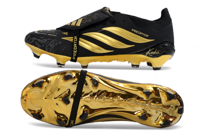 Unisex Adidas Predator 26 Elite Fold-Over Tongue FG Football Boots - Black/Gold Accent/Black Base