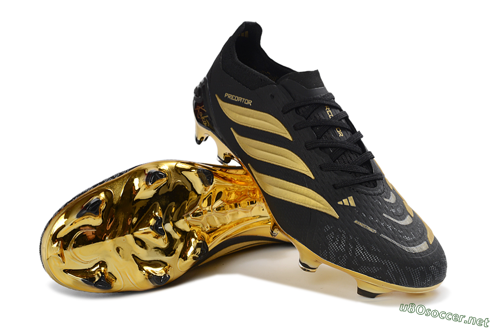 Unisex Adidas Predator 26 Elite FG Football Boots - Black/Metallic Gold/Onyx Black 3