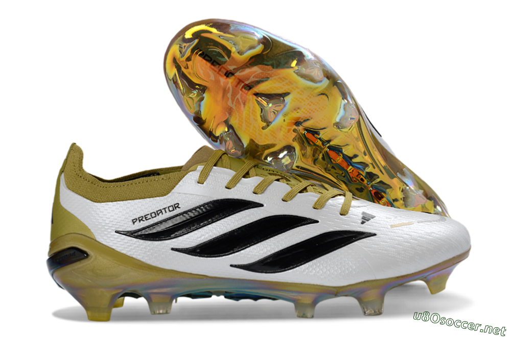 Unisex Adidas Predator 26 Elite FG Football Boots - White/Golden Olive/Black 2