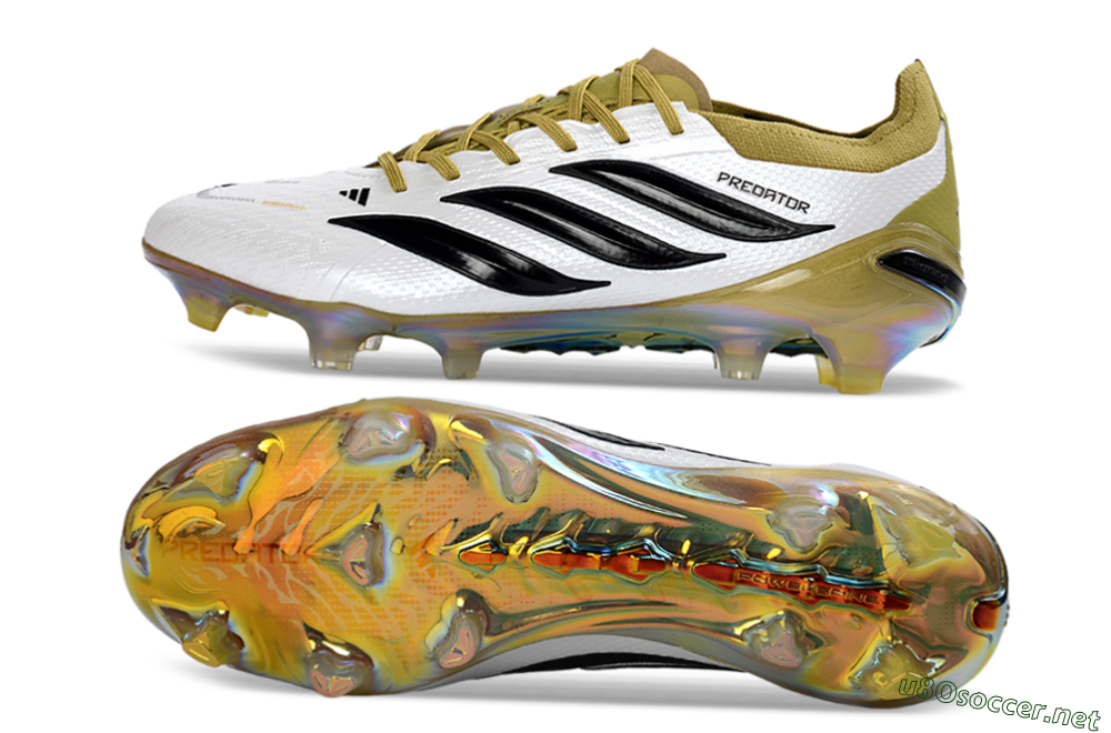 Unisex Adidas Predator 26 Elite FG Football Boots - White/Golden Olive/Black 1