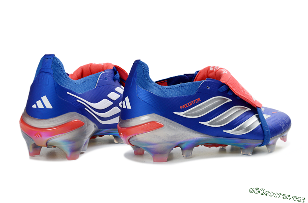 Unisex Adidas Predator 26 Elite Fold-Over Tongue FG Football Boots - Blue/Red Flame/Metallic Silver 6