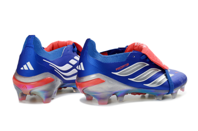 Unisex Adidas Predator 26 Elite Fold-Over Tongue FG Football Boots - Blue/Red Flame/Metallic Silver