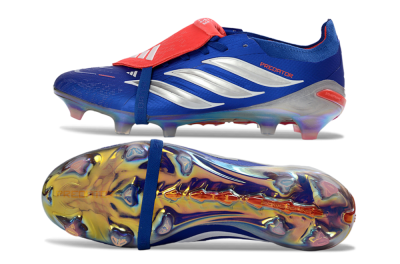 Unisex Adidas Predator 26 Elite Fold-Over Tongue FG Football Boots - Blue/Red Flame/Metallic Silver