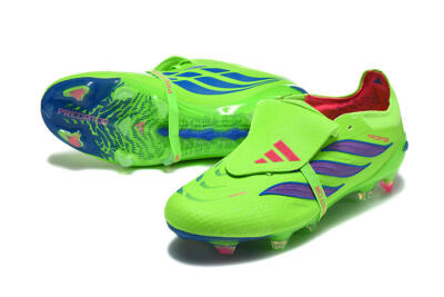 Men's Adidas Predator 26 Elite Fold-Over Tongue FG Football Boots - Green/Electric Lime/Cobalt Blue