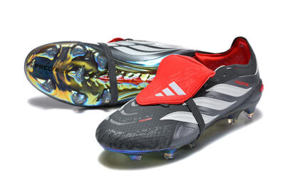 Men's Adidas Predator 26 Elite Fold-Over Tongue FG Football Boots - Black/Electric Red/Metallic Silver