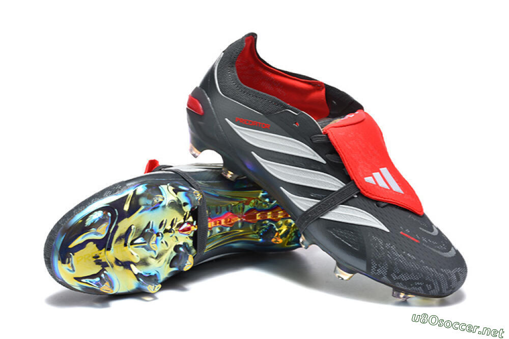 Men's Adidas Predator 26 Elite Fold-Over Tongue FG Football Boots - Black/Electric Red/Metallic Silver 4