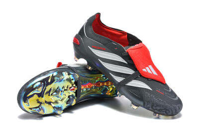 Men's Adidas Predator 26 Elite Fold-Over Tongue FG Football Boots - Black/Electric Red/Metallic Silver