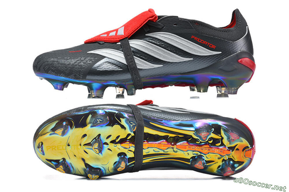 Men's Adidas Predator 26 Elite Fold-Over Tongue FG Football Boots - Black/Electric Red/Metallic Silver 1