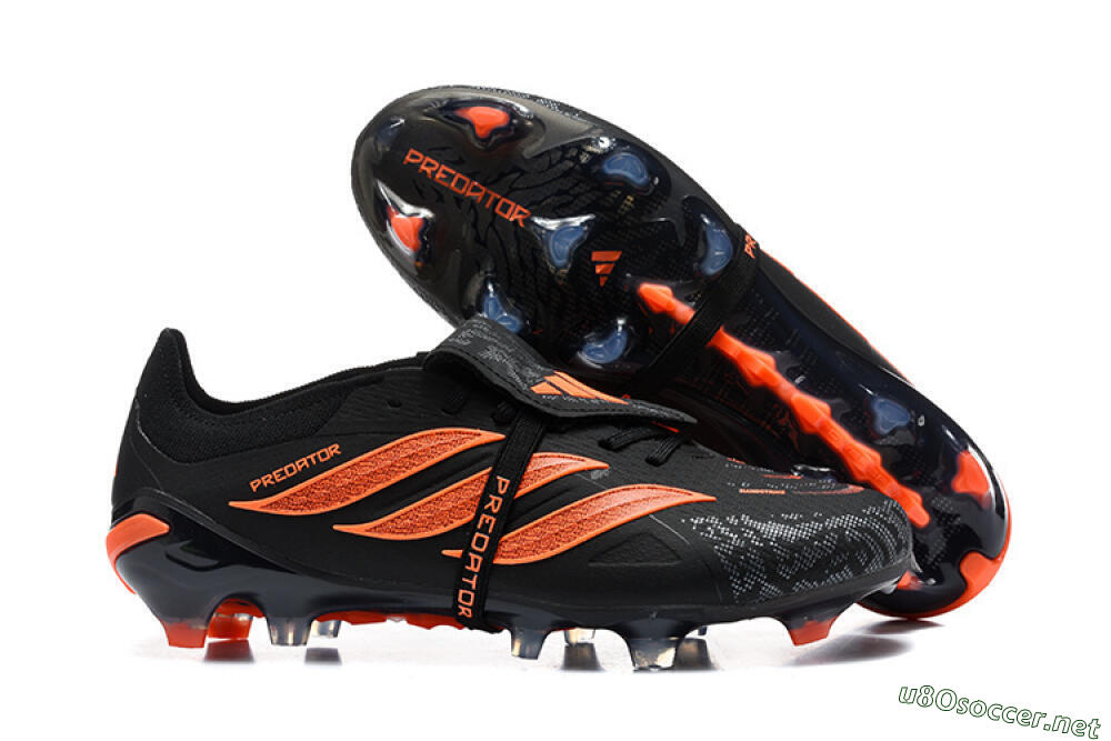 Men's Adidas Predator 26 Elite Fold-Over Tongue FG Football Boots - Black/Electric Orange/Graphite Gray 2