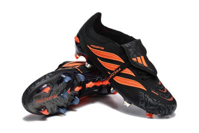 Men's Adidas Predator 26 Elite Fold-Over Tongue FG Football Boots - Black/Electric Orange/Graphite Gray