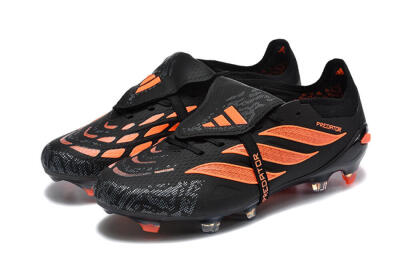 Men's Adidas Predator 26 Elite Fold-Over Tongue FG Football Boots - Black/Electric Orange/Graphite Gray