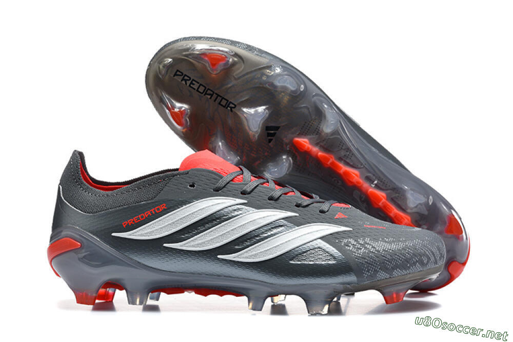 Men's Adidas Predator 26 Elite FG Football Boots - Gray/Crimson Red/Slate Gray 2