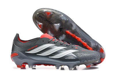 Men's Adidas Predator 26 Elite FG Football Boots - Gray/Crimson Red/Slate Gray