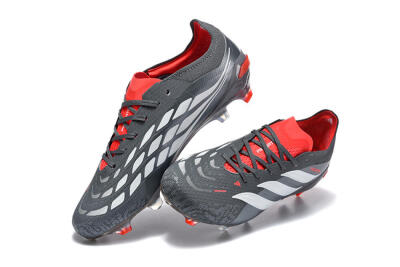 Men's Adidas Predator 26 Elite FG Football Boots - Gray/Crimson Red/Slate Gray