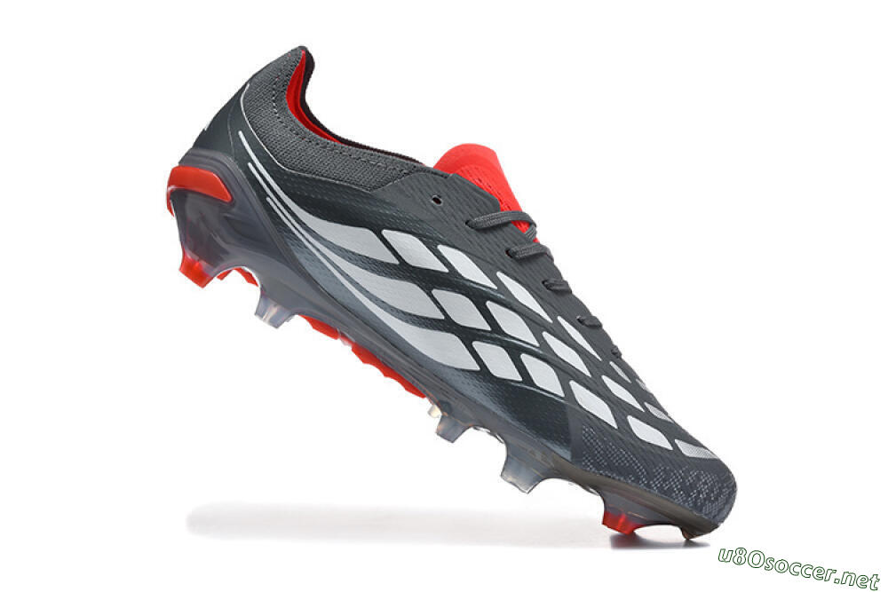 Men's Adidas Predator 26 Elite FG Football Boots - Gray/Crimson Red/Slate Gray 7