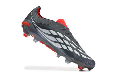 Men's Adidas Predator 26 Elite FG Football Boots - Gray/Crimson Red/Slate Gray
