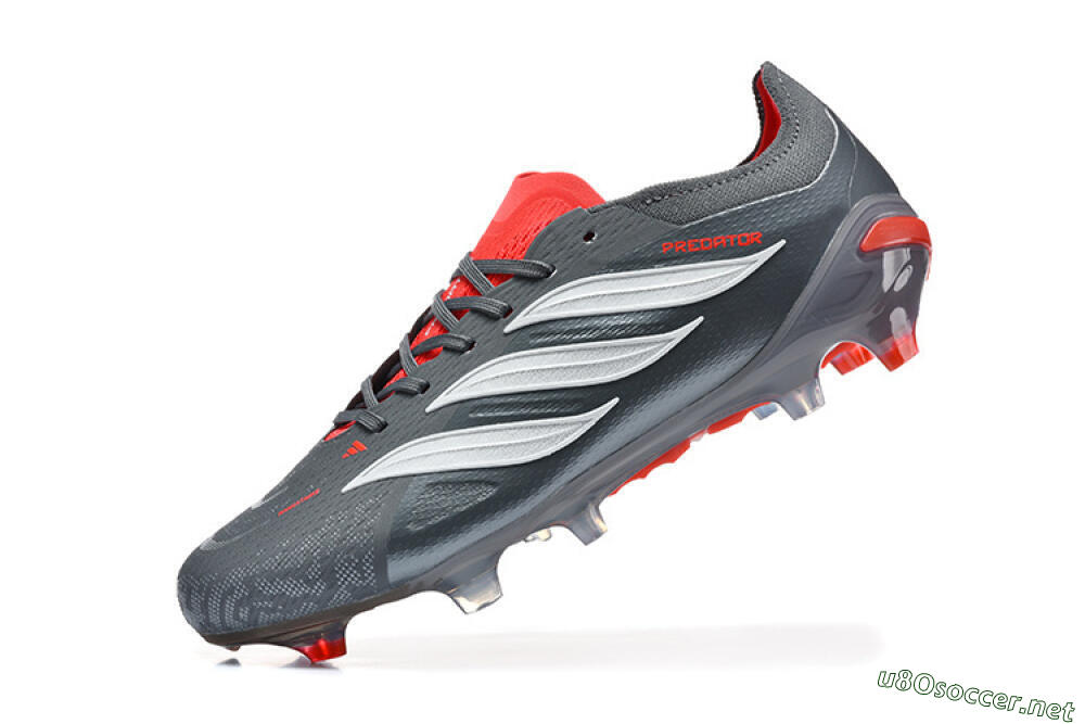 Men's Adidas Predator 26 Elite FG Football Boots - Gray/Crimson Red/Slate Gray 8