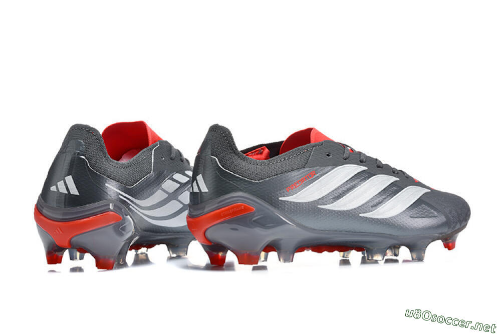 Men's Adidas Predator 26 Elite FG Football Boots - Gray/Crimson Red/Slate Gray 9