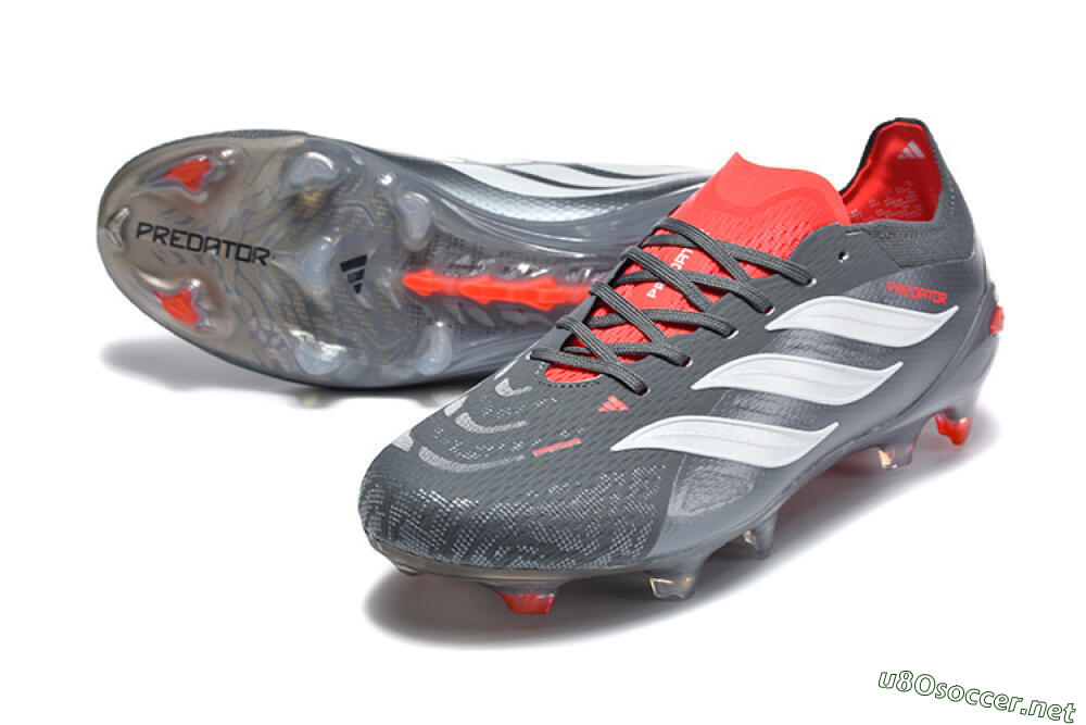 Men's Adidas Predator 26 Elite FG Football Boots - Gray/Crimson Red/Slate Gray 3