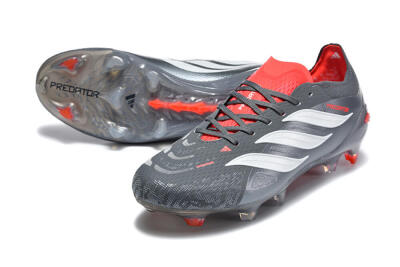 Men's Adidas Predator 26 Elite FG Football Boots - Gray/Crimson Red/Slate Gray