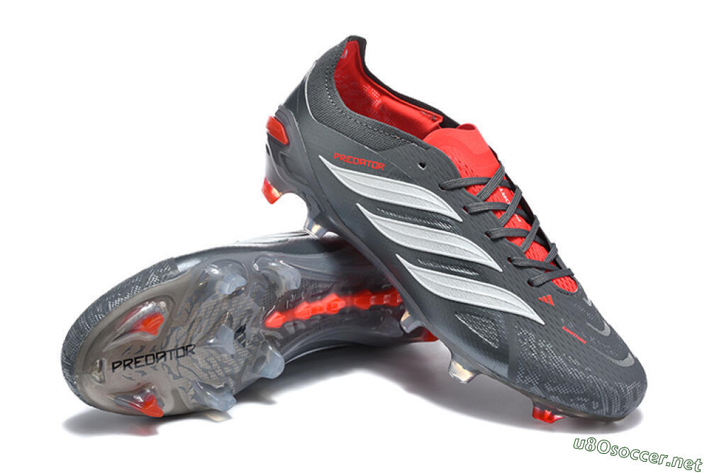 Men's Adidas Predator 26 Elite FG Football Boots - Gray/Crimson Red/Slate Gray 4