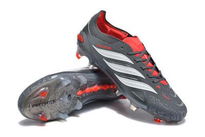 Men's Adidas Predator 26 Elite FG Football Boots - Gray/Crimson Red/Slate Gray