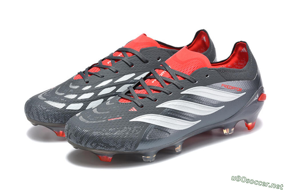 Men's Adidas Predator 26 Elite FG Football Boots - Gray/Crimson Red/Slate Gray 5