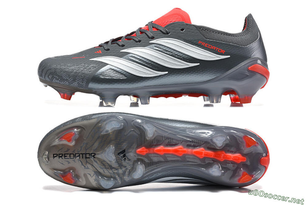 Men's Adidas Predator 26 Elite FG Football Boots - Gray/Crimson Red/Slate Gray 1