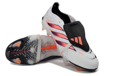 Unisex Adidas Predator 26 Elite Fold-Over Tongue FG Football Boots - White/Electric Orange/Dark Purple