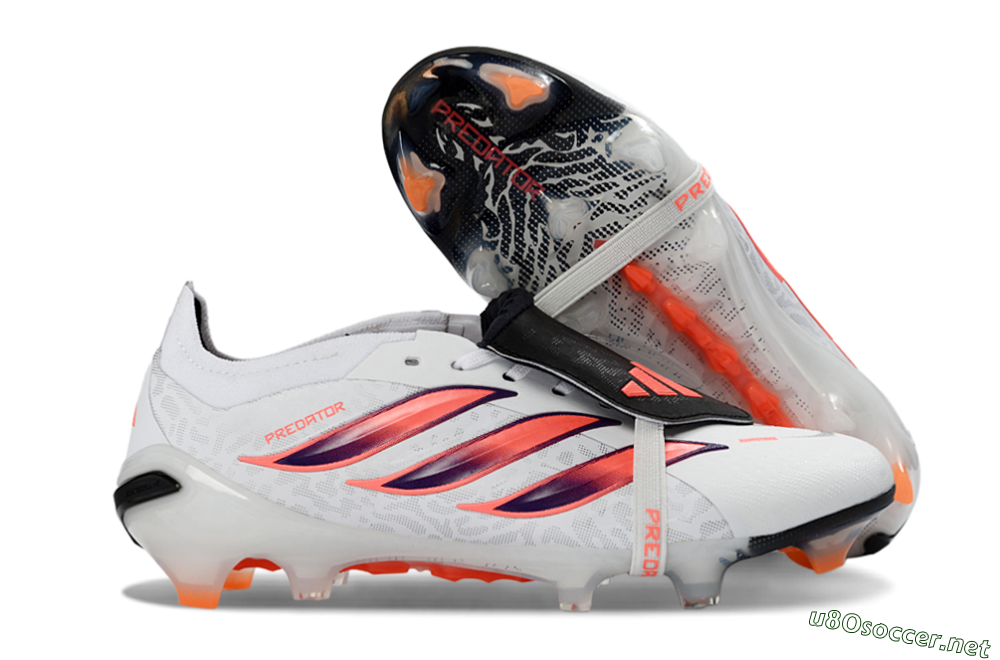 Unisex Adidas Predator 26 Elite Fold-Over Tongue FG Football Boots - White/Electric Orange/Dark Purple 2