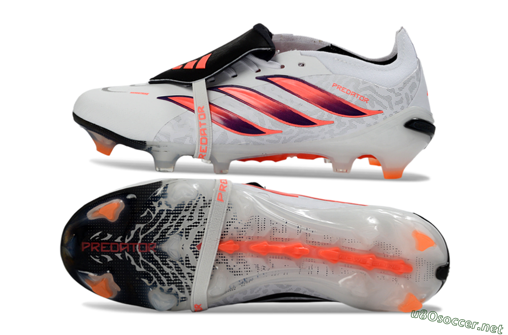 Unisex Adidas Predator 26 Elite Fold-Over Tongue FG Football Boots - White/Electric Orange/Dark Purple 1