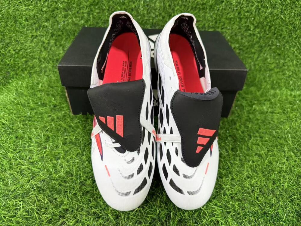 Unisex Adidas Predator 26 Elite Fold-Over Tongue FG Football Boots - White/Electric Orange/Dark Purple