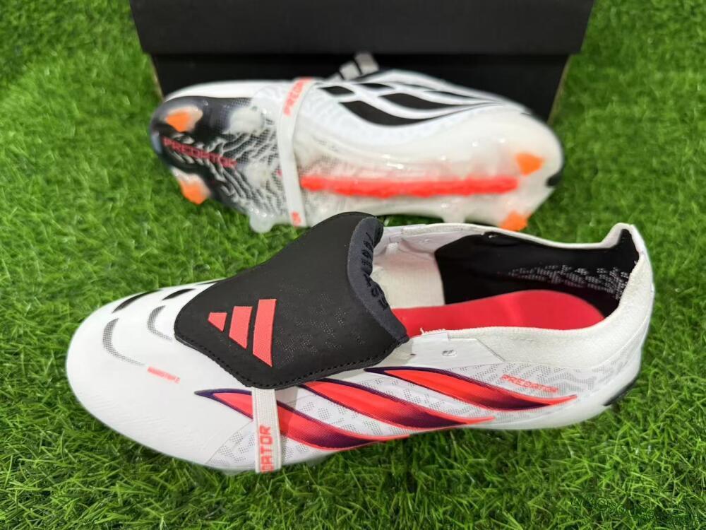 Unisex Adidas Predator 26 Elite Fold-Over Tongue FG Football Boots - White/Electric Orange/Dark Purple