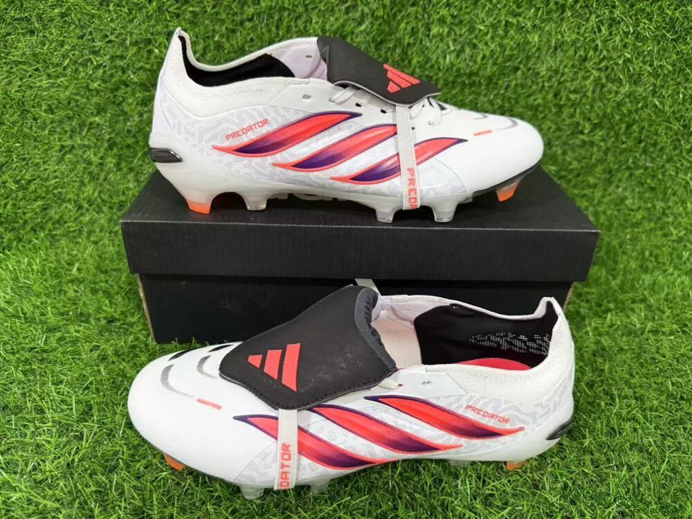Unisex Adidas Predator 26 Elite Fold-Over Tongue FG Football Boots - White/Electric Orange/Dark Purple