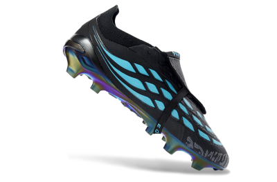 Unisex Adidas Predator 26 Elite Fold-Over Tongue FG Football Boots - Black/Electric Blue/Iridescent Green