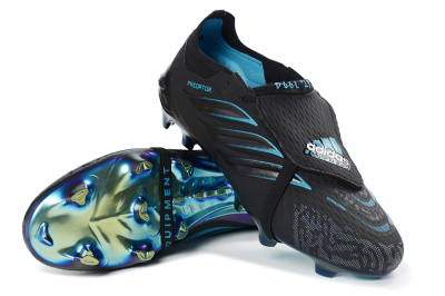 Unisex Adidas Predator 26 Elite Fold-Over Tongue FG Football Boots - Black/Electric Blue/Iridescent Green
