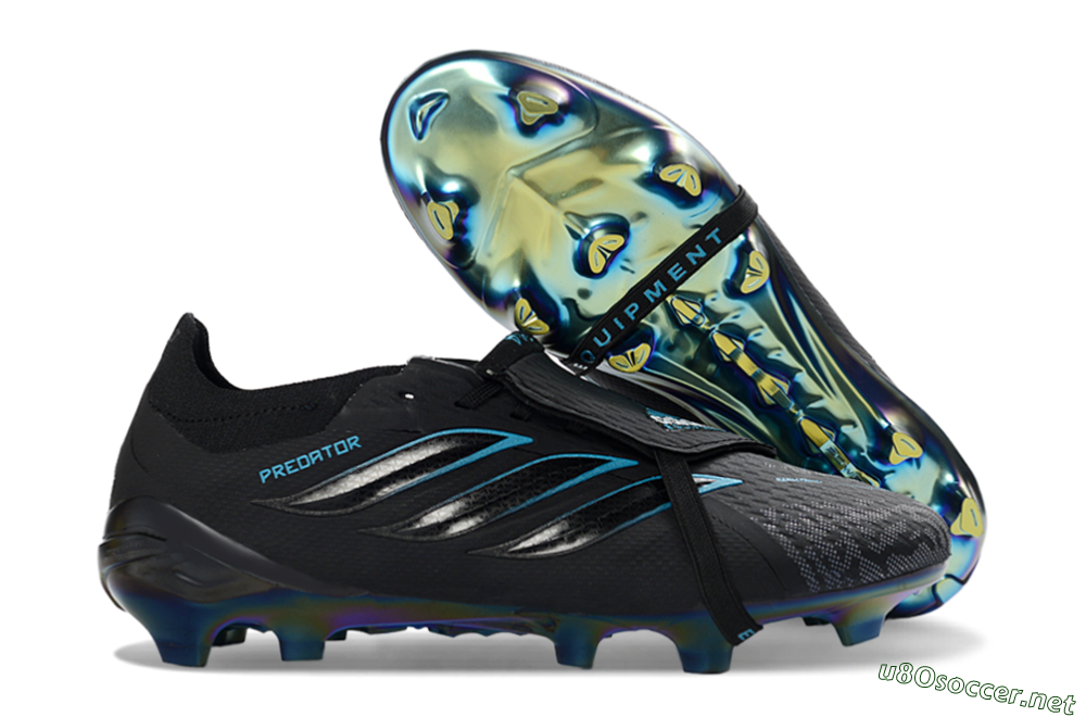 Unisex Adidas Predator 26 Elite Fold-Over Tongue FG Football Boots - Black/Electric Blue/Iridescent Green 2