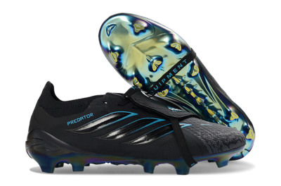 Unisex Adidas Predator 26 Elite Fold-Over Tongue FG Football Boots - Black/Electric Blue/Iridescent Green