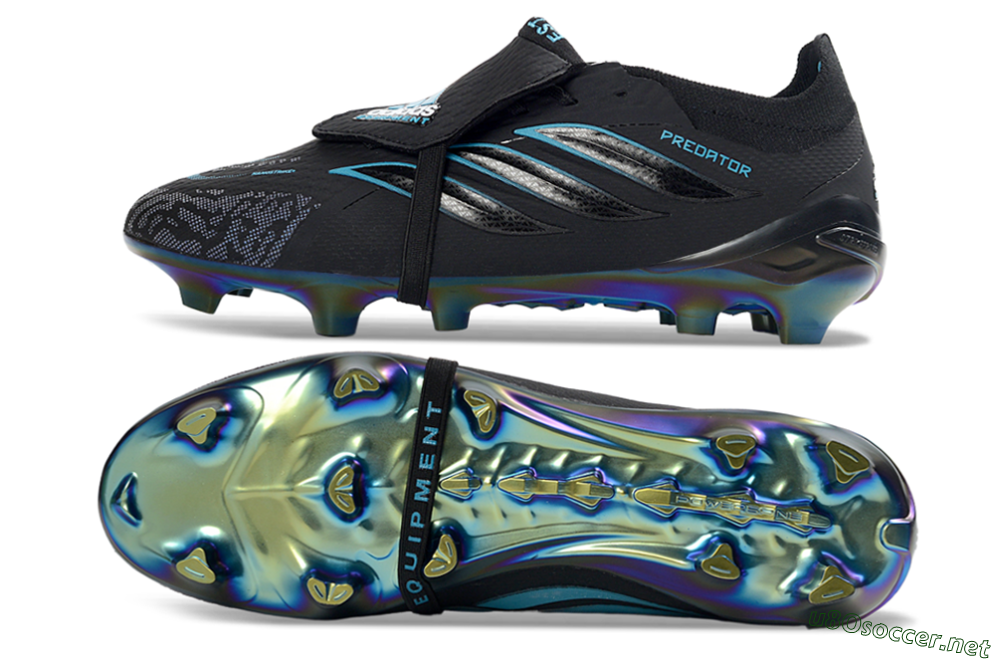 Unisex Adidas Predator 26 Elite Fold-Over Tongue FG Football Boots - Black/Electric Blue/Iridescent Green 1