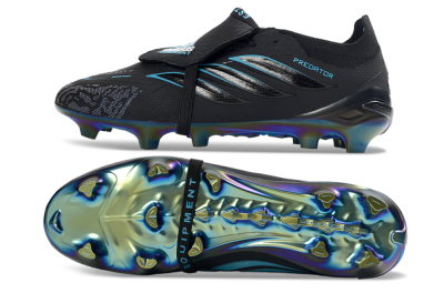 Unisex Adidas Predator 26 Elite Fold-Over Tongue FG Football Boots - Black/Electric Blue/Iridescent Green