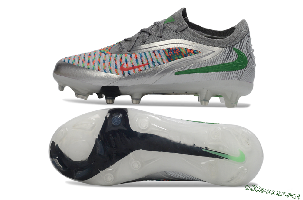 Kids Nike Phantom 6 Elite Low FG Football Boots - Silver/Vibrant Green/Multicolor 1