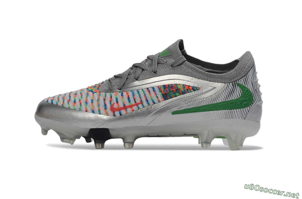 Kids Nike Phantom 6 Elite Low FG Football Boots - Silver/Vibrant Green/Multicolor 2