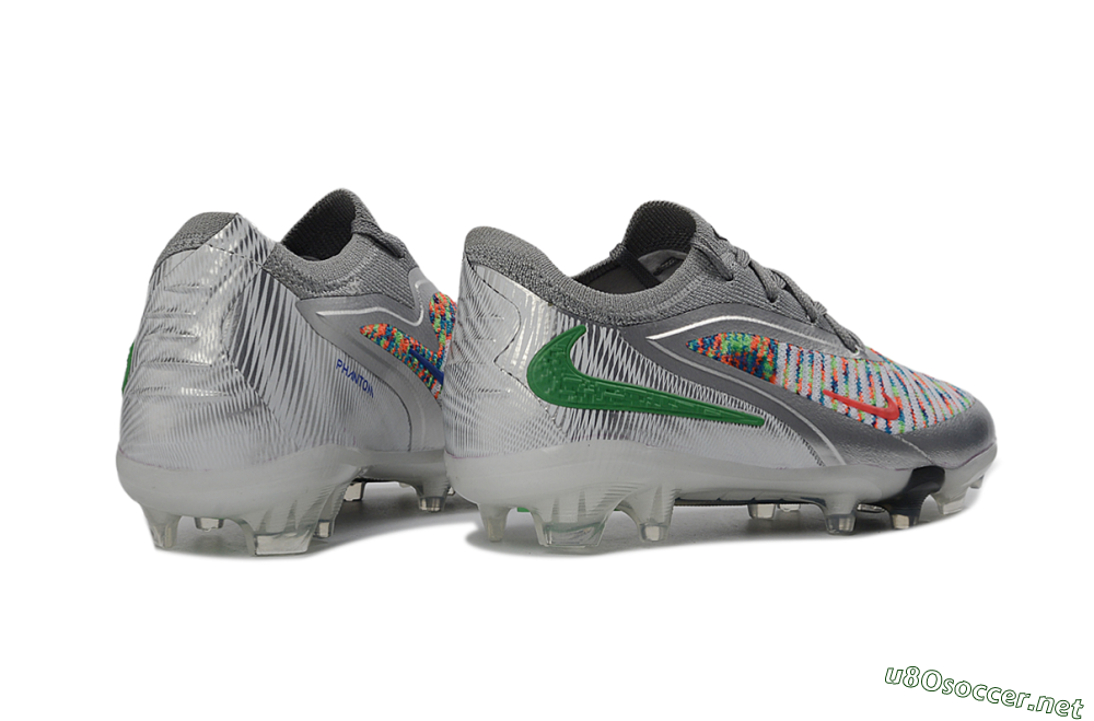 Kids Nike Phantom 6 Elite Low FG Football Boots - Silver/Vibrant Green/Multicolor 6